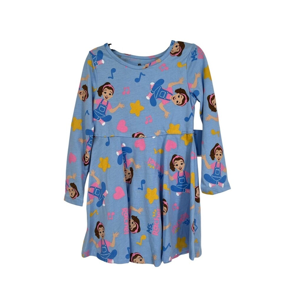 Ms. Rachel Toddler Girls Dress Size 12M Blue Long Sleeve Music Print